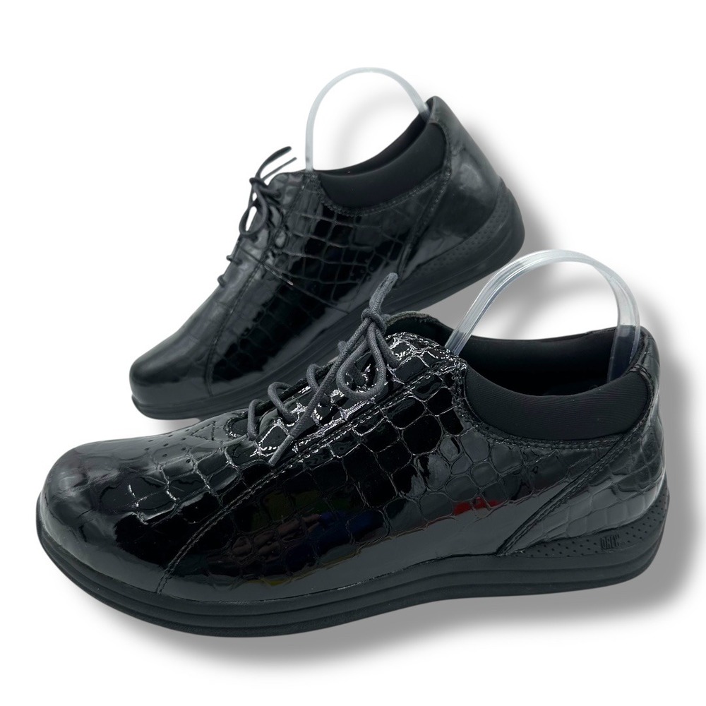 Drew Black Tulip Patent Crocodile Embossed Lace Up Comfort Shoes Women‎ Size 11